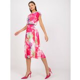 Fashion Hunters White and pink airy dress with midi-length prints Cene