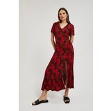 Moodo Women's dress with V-neck and tropical print - red Cene