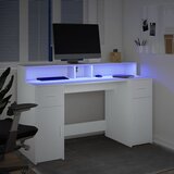  Radni stol s LED svjetlima bijeli 140 x 55 x 91 cm drveni | shoptok.hr