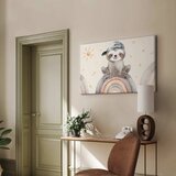  Slika - Happy Sloth - Sloth in Subdued Colors Wearing a Cap Sitting on a Rainbow Among Little Stars 120x80 Akustična | shoptok.hr