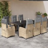 vidaXL Vrtna garnitura - 9-dijelni vrtni blagovaonski set od poliratana s jastucima bež - Dužina stola 200 cm Okrugla noga 8 | shoptok.hr