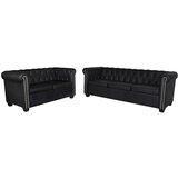 vidaXL Chesterfield kavč dvosed in trosed um. usnje črne barve Cene