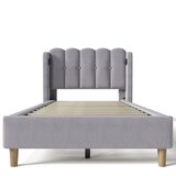 Lumor Postelja 90x200 cm oblazinjena iz lana - Z polnilnimi vtičnicami in lesenimi letvicami - Siva, (22155529) | Shoptok.si