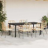  Vrtna garnitura - 6-dijelni vrtni blagovaonski set s jastucima poliratan i staklo Smeđa i krem ​​bijela 200 x 100 x 74 cm 6 | shoptok.hr