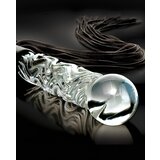 Icicles No. 38 - usnjeni bič, valovit steklen dildo (prosojno črn) | Shoptok.si