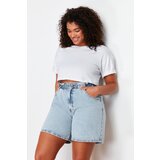 Trendyol Curve Light Blue High Waist Rigid Wide Leg Plus Size Shorts & Bermuda | shoptok.hr