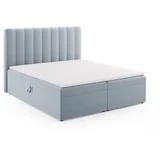 svijetlo plavi boxspring krevet s prostorom za pohranu 180x200 cm gina –