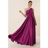 By Saygı One-Shoulder Crepe Satin Dress with Draping and Linen, Wide Body space Cene