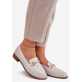 S. BARSKI Leather Women's Moccasins With Decoration On Flat Heel Beige S.Barski | shoptok.hr