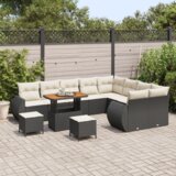 Set od 12 dijelova vrtnog sofa s jastucima crni poli ratan akacija | shoptok.hr