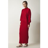 Happiness İstanbul Women's Red Ribbed Knitwear With Sweater Dress Cene