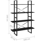 vidaXL ormarić za knjige s 4 razine crni 100 x 30 x 140 cm od iverice | shoptok.hr