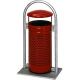 VAR koš za odpadke 65 l za uporabo na prostem, jeklo, šxvxg 580 x 1145 x 380 mm, s cevnim lokom in strešico, škrlatno rdeča | Shoptok.si
