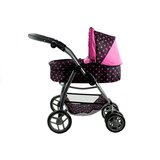 Kolica za lutku Alice 2u1 - crna s rozim točkicama | shoptok.hr