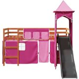 vidaXL Dječji krevet na kat s tornjem rozi 80x200 cm masivna borovina | shoptok.hr