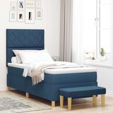 vidaXL Box Spring postelja z vzmetnico in klopjo Modra 100x200 cm Tkanina, (22080839) | Shoptok.si