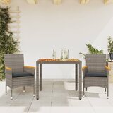  3-dijelni vrtni blagovaonski set s jastucima poliratan i bagrem Siva 90 x 90 x 75 cm | shoptok.hr