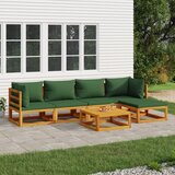 Maison Chic Seti vrtnega pohištva - Vrtna garnitura - Vrtni pohištvo set 6-delna z zelenimi blazinami trden les, (21804235) | Shoptok.si
