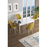 Hanah home trpezarijski set Han, sto na razvlačenje i 4 stolice, bela ploča, senf žuta tkanina Jerry | Eponuda.com