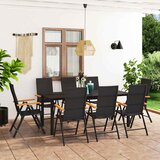  9-dijelni vrtni blagovaonski set crno-smeđi Crna Dužina stola 190 cm | shoptok.hr