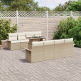 vidaXL 9-delni vrtni set s blazinami bež poli ratan | Shoptok.si