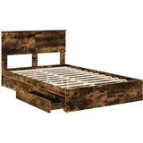  Postelja s shranjevanjem z vzglavjem Dimljeni oreh 135 x 190 cm, (5000106182) | Shoptok.si