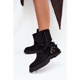 Boto Insulated Women's Ankle Boots With Fringes And Claries On Flat Heel Black Helianne | Shoptok.si