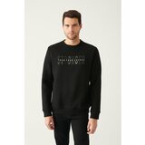 Avva Men's Black Crew Neck 3 Thread Inner Fleece Printed Standard Fit Regular Fit Sweatshirt Cene