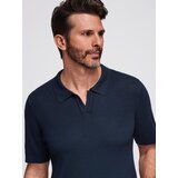 Ombre Men's buttonless polo shirt with classic weave - navy blue | shoptok.hr