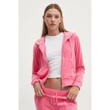 Juicy Couture Velur pulover roza barva, s kapuco, JCAP176