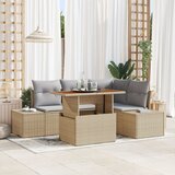 vidaXL 5-delni vrtnarski jedilni set z blazinami – Bež poli ratan acacia | Shoptok.si