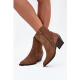 Boto Suede Cowboy Ankle Boots Women's Heeled Insulated Camel Dylira | Shoptok.si