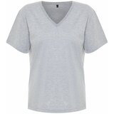 Trendyol Gray Melange Oversize V-Neck Knitted T-Shirt Cene