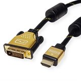 Roline DVI / HDMI priključni kabel DVI-D 24+1-polni vtič\, HDMI-A vtič 5.00 m črna\, zlata 11.04.5893 zaščiten\, lahko se privije DVI kabel, (20417746) Cene