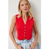  Women's Red V-Neck Buttoned Summer Knitwear Vest | shoptok.hr
