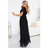 numoco basic 635-2 MELANIA long, shiny dress with a neckline and short sleeves - black | Shoptok.si