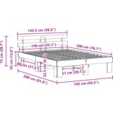 vidaXL Posteljni okvir s hrbtom Rjava 140x200 cm Trden borov les | Shoptok.si