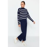 Trendyol Navy Blue Striped Sweater Bottom-Top Suit with Pants Cene