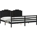  Posteljni okvir z vzglavjem črn 200x200 cm trden les | Shoptok.si