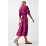  Women's Dark Pink Wrap Collar Floral Summer Viscose Dress | Eponuda.ba