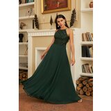 Carmen Emerald Sequined Long Evening Dress with Sequins Cene