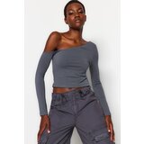 Trendyol Anthracite One-Shoulder Cotton Elasticated Fitted/Situated Crop Knitted Blouse | Shoptok.si