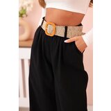 Kesi Włoski Women's linen trousers with wide legs and a belt black | shoptok.hr