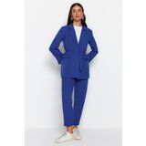 Trendyol Blue Lacing Detailed Crepe Jacket-Pants Woven Bottom-Top Set Cene