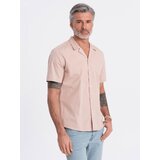 Ombre Men's short sleeve shirt with Cuban collar - light brown | Shoptok.si