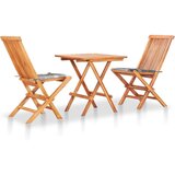 vidaXL 3-dijelni bistro set od tikovine sa sivim kariranim jastucima | shoptok.hr