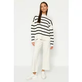 Trendyol Striped Sweater Bottom-Top Suit with Ecru Pants