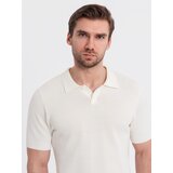 Ombre Men's cotton structured knit polo shirt - broken white | ePonuda.com