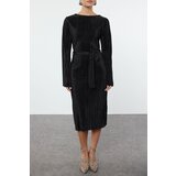 Trendyol Black Premium Pleated Fabric Flare Sleeve Detailed A-Line Midi Knitted Dress | Shoptok.si