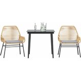  3-dijelni vrtni blagovaonski set s jastucima poliratan i staklo Smeđa 80 x 80 x 74 cm | shoptok.hr